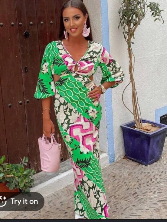 Zara Dresses & Skirts - Zara Green Floral & Pink Tropical Linen Maxi Dress Resort Summer Vacation